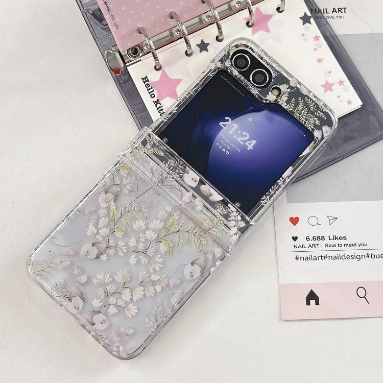 Custodia per telefono con motivo di fiori e foglie bianche, For Samsung Galaxy Z Flip7 5G, For Samsung Galaxy Z Flip6, For Samsung Galaxy Z Flip5