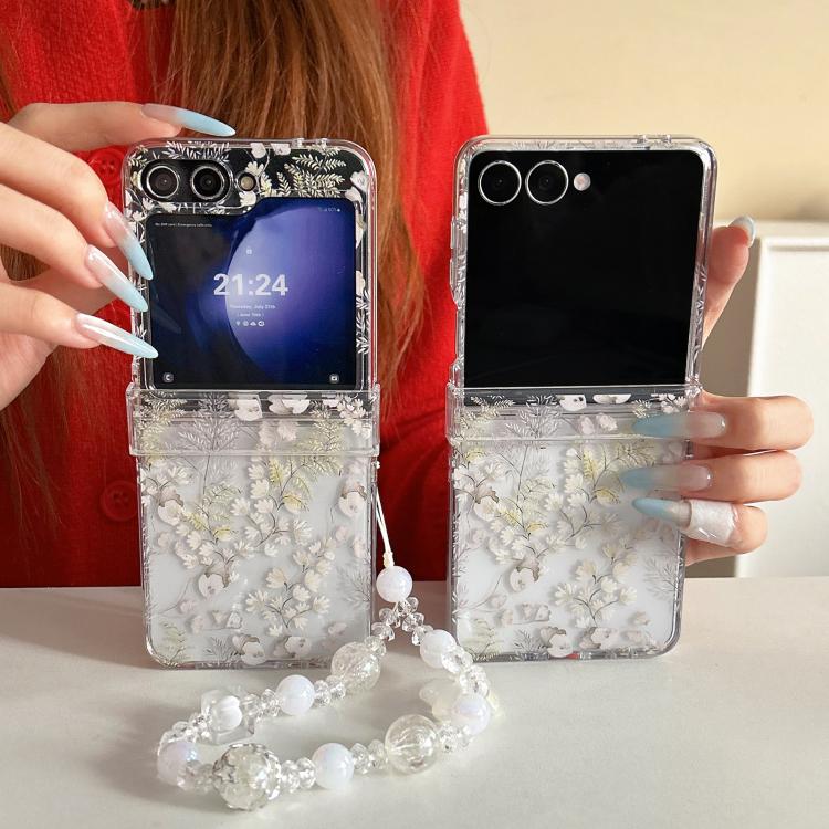 Custodia per telefono con motivo di fiori e foglie bianche, For Samsung Galaxy Z Flip7 5G, For Samsung Galaxy Z Flip6, For Samsung Galaxy Z Flip5