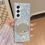 Custodia per telefono con specchio e design a orsetto di diamanti scintillanti, For Samsung Galaxy Z Fold7 5G, For Samsung Galaxy Z Flip7 5G, For Samsung Galaxy Z Flip6, For Samsung Galaxy Z Fold6, For Samsung Galaxy Z Fold5, For Samsung Galaxy Z Flip5...