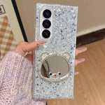 Custodia per telefono con specchio e design a orsetto di diamanti scintillanti, For Samsung Galaxy Z Fold7 5G, For Samsung Galaxy Z Flip7 5G, For Samsung Galaxy Z Flip6, For Samsung Galaxy Z Fold6, For Samsung Galaxy Z Fold5, For Samsung Galaxy Z Flip5...