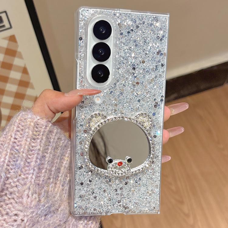 Custodia per telefono con specchio e design a orsetto di diamanti scintillanti, For Samsung Galaxy Z Fold7 5G, For Samsung Galaxy Z Flip7 5G, For Samsung Galaxy Z Flip6, For Samsung Galaxy Z Fold6, For Samsung Galaxy Z Fold5, For Samsung Galaxy Z Flip5...