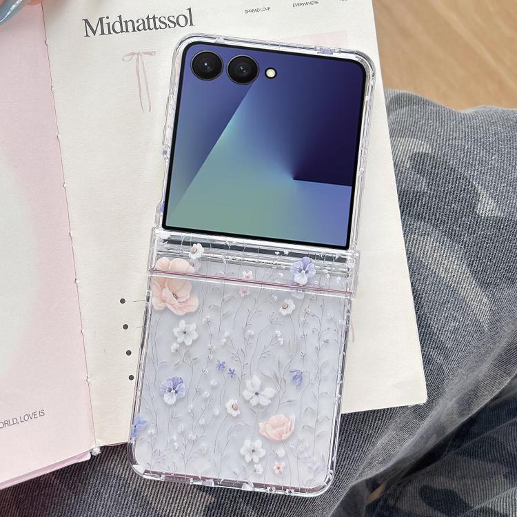Cover per telefono con motivo floreale rosa e bianco e foglie., For Samsung Galaxy Z Flip7 5G, For Samsung Galaxy Z Flip6, For Samsung Galaxy Z Flip5