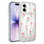 Custodia magnetica per telefono con glitter e motivo floreale IMD, For iPhone 17, For iPhone 16 Pro Max, For iPhone 16 Pro, For iPhone 16