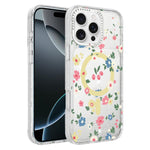 Custodia magnetica per telefono con glitter e motivo floreale IMD, For iPhone 17, For iPhone 16 Pro Max, For iPhone 16 Pro, For iPhone 16