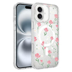 Custodia magnetica per telefono con glitter e motivo floreale IMD, For iPhone 17, For iPhone 16 Pro Max, For iPhone 16 Pro, For iPhone 16