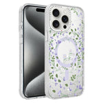 Custodia magnetica per telefono con glitter e motivo floreale IMD, For iPhone 15 Pro Max, For iPhone 15 Pro, For iPhone 15