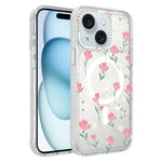Custodia magnetica per telefono con glitter e motivo floreale IMD, For iPhone 15 Pro Max, For iPhone 15 Pro, For iPhone 15