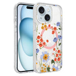 Custodia magnetica per telefono con glitter e motivo floreale IMD, For iPhone 15 Pro Max, For iPhone 15 Pro, For iPhone 15