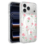 Custodia magnetica per telefono con glitter e motivo floreale IMD, For iPhone 18 Pro, For iPhone 18 Pro Max, For iPhone 17 Pro Max, For iPhone 17 Pro