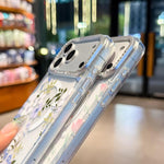 Custodia magnetica per telefono con glitter e motivo floreale IMD, For iPhone 15 Pro Max, For iPhone 15 Pro, For iPhone 15