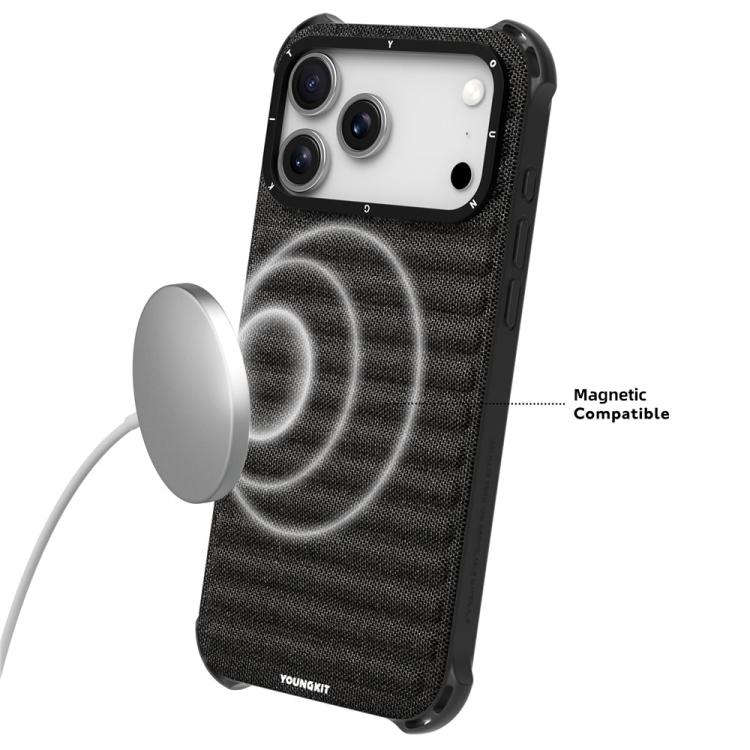 Custodia magnetica per telefono YOUNGKIT in tela TPU con texture effetto jeans., For iPhone 17 Pro Max, For iPhone 17 Pro