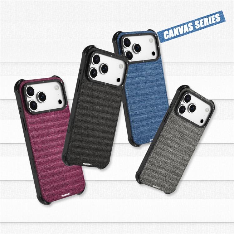 Custodia magnetica per telefono YOUNGKIT in tela TPU con texture effetto jeans., For iPhone 17 Pro Max, For iPhone 17 Pro