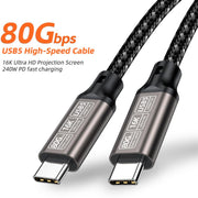 USB5 240W 16K 80Gbps Type-C to Type-C Thunderbolt 4 Full-function Data Cable