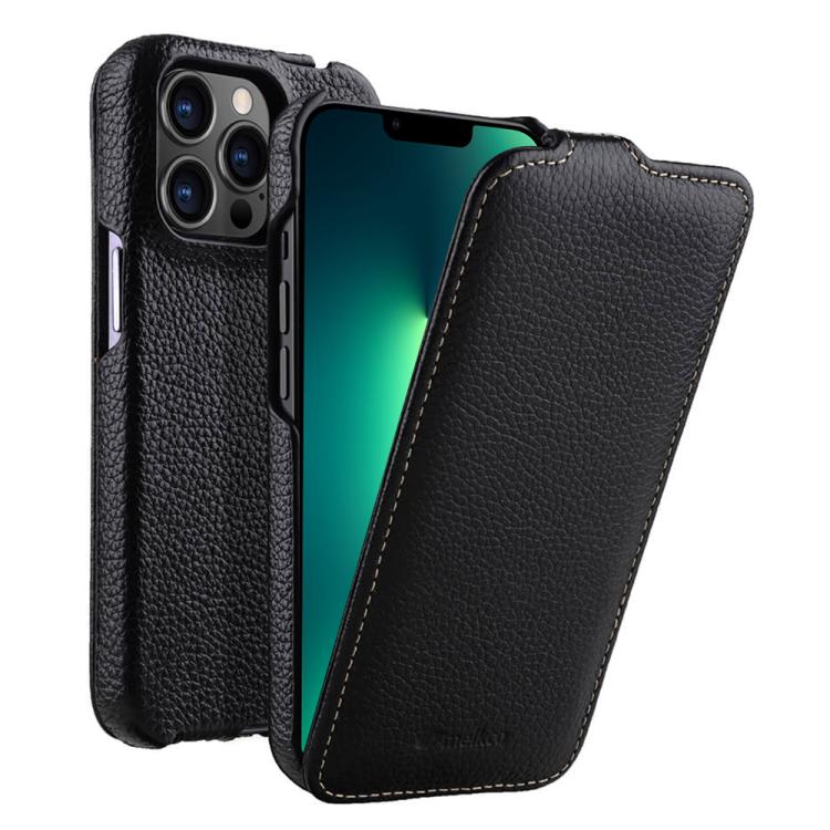 melkco Custodia per telefono in vera pelle con motivo litchi, apertura verticale magnetica, For iPhone 14 Pro Max, For iPhone 13 Pro Max, For iPhone 13 Pro, For iPhone 13