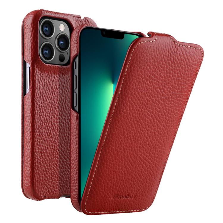 melkco Custodia per telefono in vera pelle con motivo litchi, apertura verticale magnetica, For iPhone 14 Pro Max, For iPhone 13 Pro Max, For iPhone 13 Pro, For iPhone 13