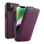 melkco Custodia per telefono in vera pelle con motivo litchi, apertura verticale magnetica, For iPhone 15 Pro, For iPhone 15, For iPhone 14, For iPhone 14 Pro
