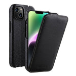 melkco Custodia per telefono in vera pelle con motivo litchi, apertura verticale magnetica, For iPhone 15 Pro, For iPhone 15, For iPhone 14, For iPhone 14 Pro