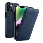 melkco Custodia per telefono in vera pelle con motivo litchi, apertura verticale magnetica, For iPhone 15 Pro, For iPhone 15, For iPhone 14, For iPhone 14 Pro