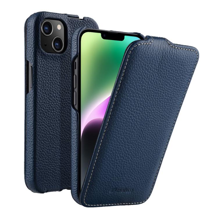 melkco Custodia per telefono in vera pelle con motivo litchi, apertura verticale magnetica, For iPhone 15 Pro, For iPhone 15, For iPhone 14, For iPhone 14 Pro