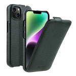 melkco Custodia per telefono in vera pelle con motivo litchi, apertura verticale magnetica, For iPhone 15 Pro, For iPhone 15, For iPhone 14, For iPhone 14 Pro
