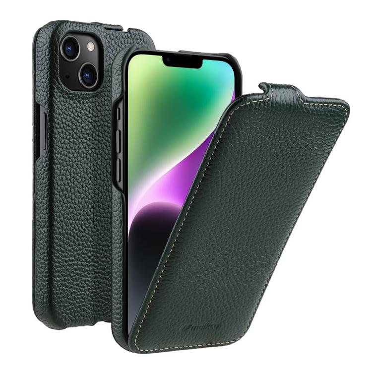 melkco Custodia per telefono in vera pelle con motivo litchi, apertura verticale magnetica, For iPhone 15 Pro, For iPhone 15, For iPhone 14, For iPhone 14 Pro