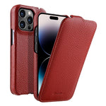 melkco Custodia per telefono in vera pelle con motivo litchi, apertura verticale magnetica, For iPhone 15 Pro, For iPhone 15, For iPhone 14, For iPhone 14 Pro