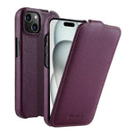 melkco Custodia per telefono in vera pelle con motivo litchi, apertura verticale magnetica, For iPhone 15 Pro, For iPhone 15, For iPhone 14, For iPhone 14 Pro