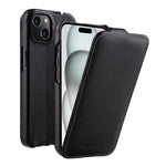 melkco Custodia per telefono in vera pelle con motivo litchi, apertura verticale magnetica, For iPhone 15 Pro, For iPhone 15, For iPhone 14, For iPhone 14 Pro