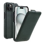melkco Custodia per telefono in vera pelle con motivo litchi, apertura verticale magnetica, For iPhone 15 Pro, For iPhone 15, For iPhone 14, For iPhone 14 Pro