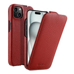 melkco Custodia per telefono in vera pelle con motivo litchi, apertura verticale magnetica, For iPhone 15 Pro, For iPhone 15, For iPhone 14, For iPhone 14 Pro