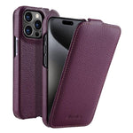 melkco Custodia per telefono in vera pelle con motivo litchi, apertura verticale magnetica, For iPhone 15 Pro, For iPhone 15, For iPhone 14, For iPhone 14 Pro