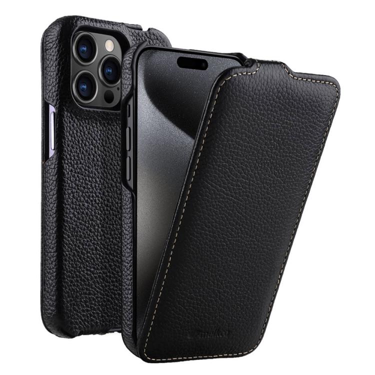 melkco Custodia per telefono in vera pelle con motivo litchi, apertura verticale magnetica, For iPhone 16 Pro Max, For iPhone 16 Pro, For iPhone 16, For iPhone 15 Pro Max