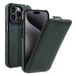 melkco Custodia per telefono in vera pelle con motivo litchi, apertura verticale magnetica, For iPhone 16 Pro Max, For iPhone 16 Pro, For iPhone 16, For iPhone 15 Pro Max
