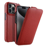 melkco Custodia per telefono in vera pelle con motivo litchi, apertura verticale magnetica, For iPhone 16 Pro Max, For iPhone 16 Pro, For iPhone 16, For iPhone 15 Pro Max