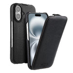melkco Custodia per telefono in vera pelle con motivo litchi, apertura verticale magnetica, For iPhone 16 Pro Max, For iPhone 16 Pro, For iPhone 16, For iPhone 15 Pro Max