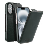melkco Custodia per telefono in vera pelle con motivo litchi, apertura verticale magnetica, For iPhone 16 Pro Max, For iPhone 16 Pro, For iPhone 16, For iPhone 15 Pro Max