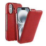 melkco Custodia per telefono in vera pelle con motivo litchi, apertura verticale magnetica, For iPhone 16 Pro Max, For iPhone 16 Pro, For iPhone 16, For iPhone 15 Pro Max