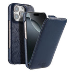 melkco Custodia per telefono in vera pelle con motivo litchi, apertura verticale magnetica, For iPhone 16 Pro Max, For iPhone 16 Pro, For iPhone 16, For iPhone 15 Pro Max
