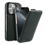 melkco Custodia per telefono in vera pelle con motivo litchi, apertura verticale magnetica, For iPhone 16 Pro Max, For iPhone 16 Pro, For iPhone 16, For iPhone 15 Pro Max