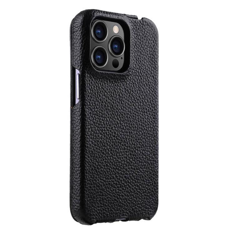 melkco Custodia per telefono in vera pelle con motivo litchi, apertura verticale magnetica, For iPhone 16 Pro Max, For iPhone 16 Pro, For iPhone 16, For iPhone 15 Pro Max