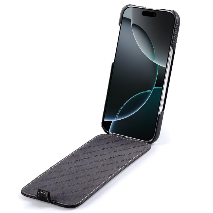 melkco Custodia per telefono in vera pelle con motivo litchi, apertura verticale magnetica, For iPhone 16 Pro Max, For iPhone 16 Pro, For iPhone 16, For iPhone 15 Pro Max