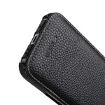 melkco Custodia per telefono in vera pelle con motivo litchi, apertura verticale magnetica, For iPhone 15 Pro, For iPhone 15, For iPhone 14, For iPhone 14 Pro