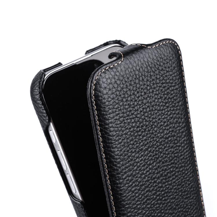 melkco Custodia per telefono in vera pelle con motivo litchi, apertura verticale magnetica, For iPhone 16 Pro Max, For iPhone 16 Pro, For iPhone 16, For iPhone 15 Pro Max