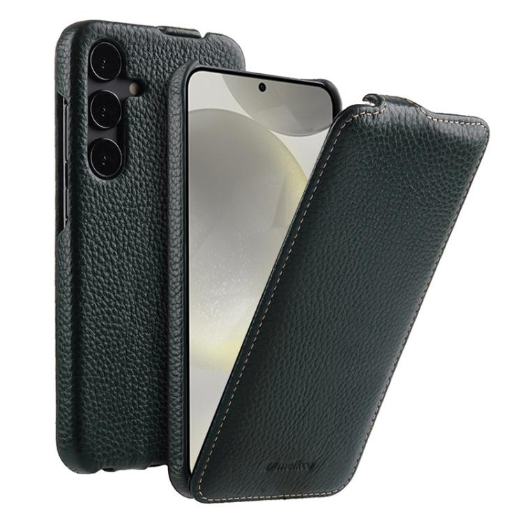 melkco Custodia per telefono in vera pelle con motivo litchi, apertura verticale magnetica, For Samsung Galaxy S24+ 5G, For Samsung Galaxy S24 5G