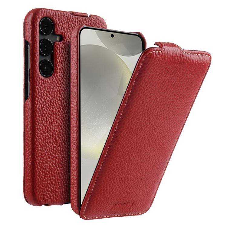 melkco Custodia per telefono in vera pelle con motivo litchi, apertura verticale magnetica, For Samsung Galaxy S24+ 5G, For Samsung Galaxy S24 5G