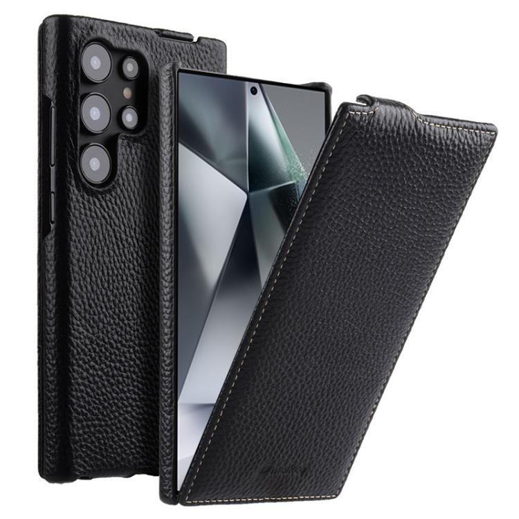 melkco Custodia per telefono in vera pelle con motivo litchi, apertura verticale magnetica, For Samsung Galaxy S25 5G, For Samsung Galaxy S25+ 5G, For Samsung Galaxy S25 Ultra 5G, For Samsung Galaxy S24 Ultra 5G