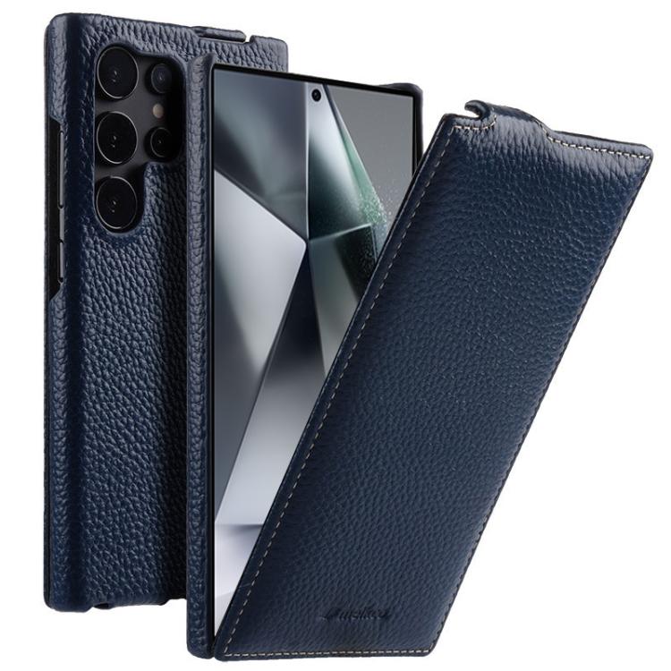 melkco Custodia per telefono in vera pelle con motivo litchi, apertura verticale magnetica, For Samsung Galaxy S25 5G, For Samsung Galaxy S25+ 5G, For Samsung Galaxy S25 Ultra 5G, For Samsung Galaxy S24 Ultra 5G