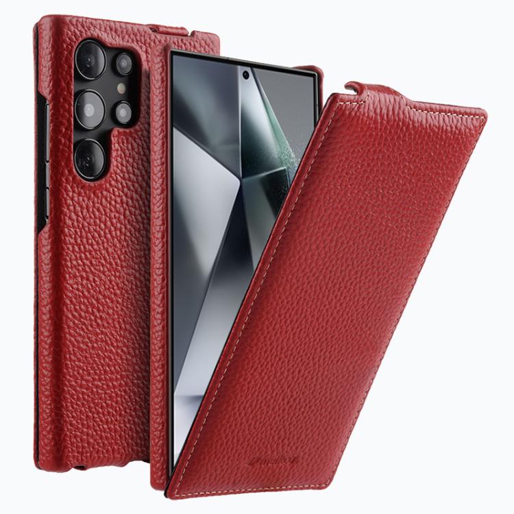 melkco Custodia per telefono in vera pelle con motivo litchi, apertura verticale magnetica, For Samsung Galaxy S25 5G, For Samsung Galaxy S25+ 5G, For Samsung Galaxy S25 Ultra 5G, For Samsung Galaxy S24 Ultra 5G