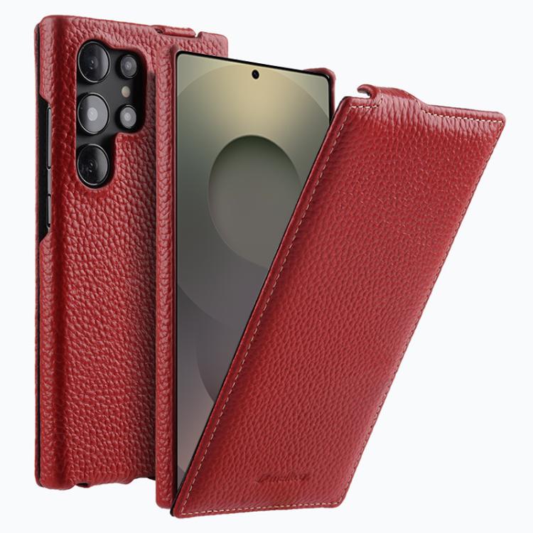 melkco Custodia per telefono in vera pelle con motivo litchi, apertura verticale magnetica, For Samsung Galaxy S25 5G, For Samsung Galaxy S25+ 5G, For Samsung Galaxy S25 Ultra 5G, For Samsung Galaxy S24 Ultra 5G