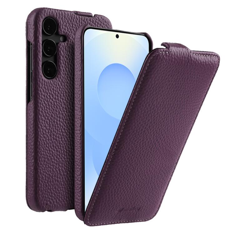melkco Custodia per telefono in vera pelle con motivo litchi, apertura verticale magnetica, For Samsung Galaxy S25 5G, For Samsung Galaxy S25+ 5G, For Samsung Galaxy S25 Ultra 5G, For Samsung Galaxy S24 Ultra 5G